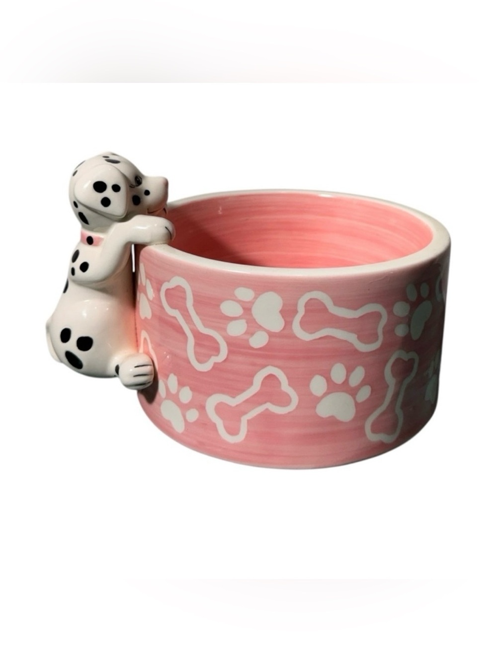 Ceramic Pink Pet Feeding Water Bowl Dalmatian